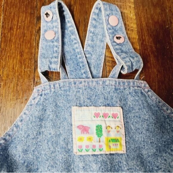 Vintage 80s 90s Lee Jeans Girls Denim Overalls Cottagecore Retro 4T - Picture 2 of 11